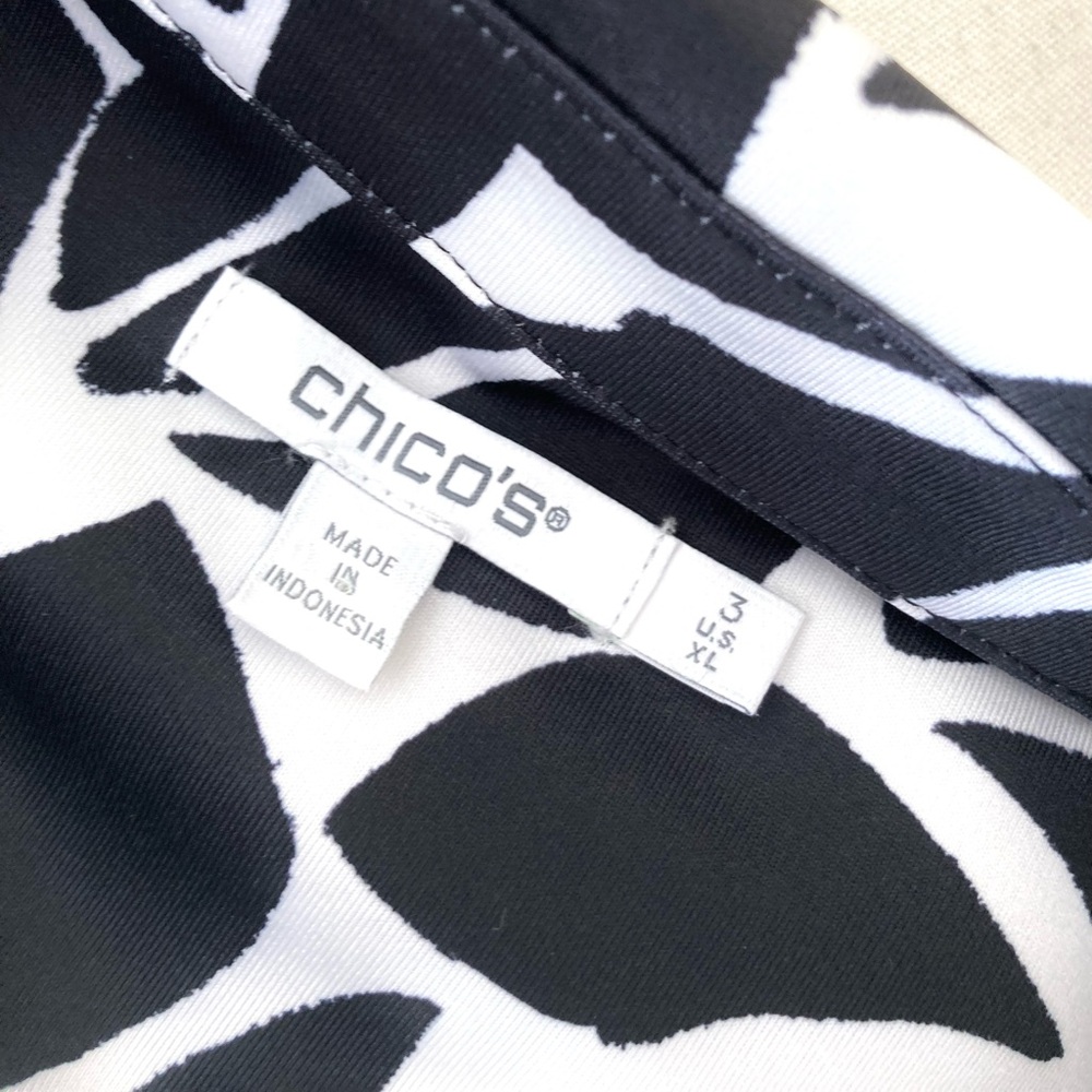 Chico's Black & White Abstract Leaf Print Sleeveless Polo Dress Size XL - Picture 9 of 10